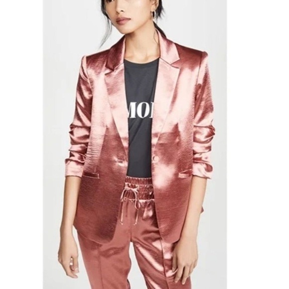 Cinq a Sept Kylie Ruched-Sleeve Satin Blazer Rosewood Size 0 - Picture 6 of 6